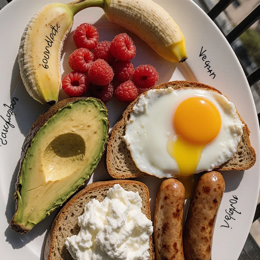 Healthy Breakfast Plate 4 Healthy breakfast plate featuring eggs, fruits, and whole grains