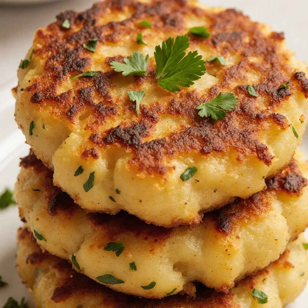 Healthy Sweet Potato Hash Browns 5 Healthy sweet potato hash browns served on a plate with herbs