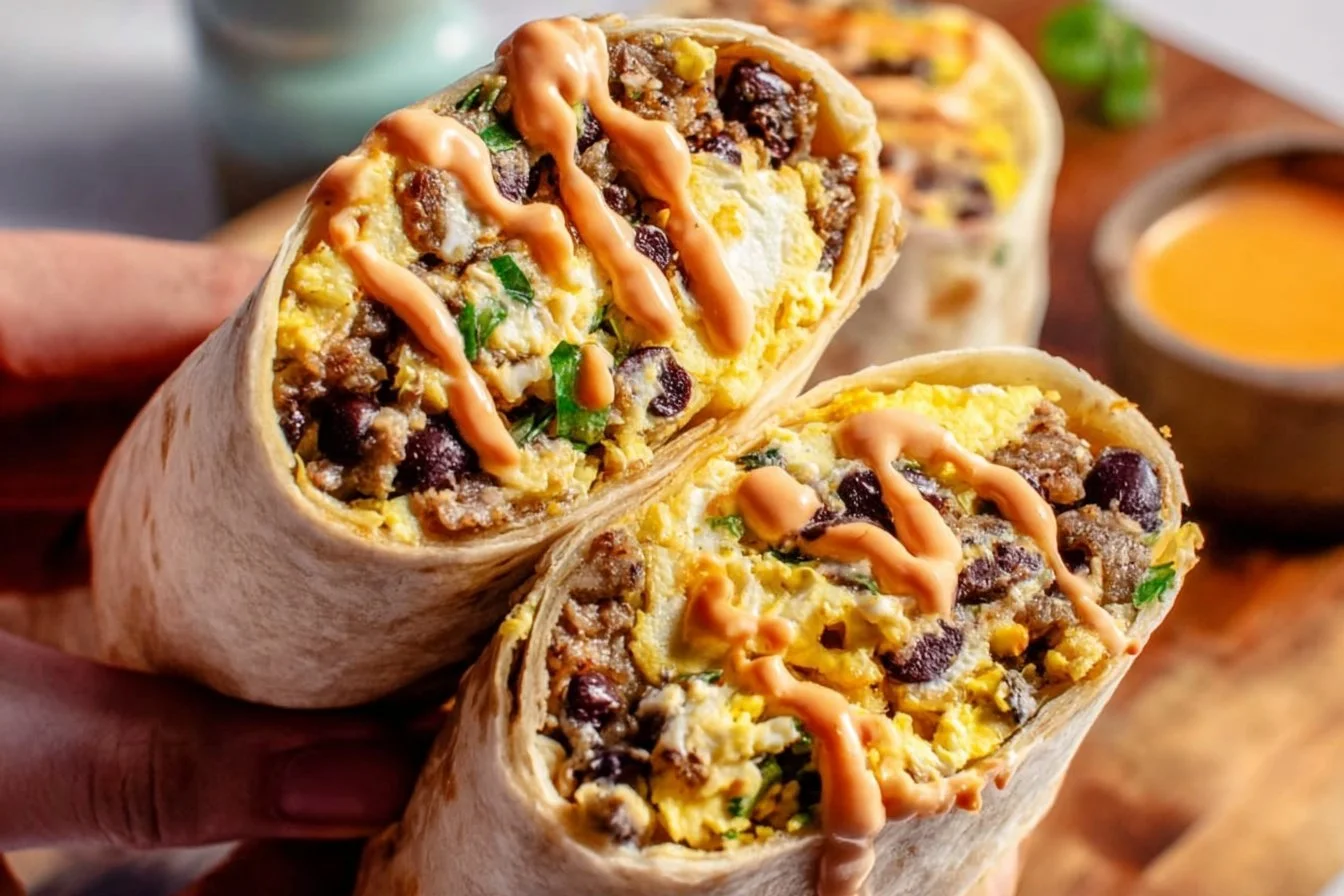 High-Protein Breakfast Burrito 5 High-protein breakfast burrito filled with eggs, beans, and cheese