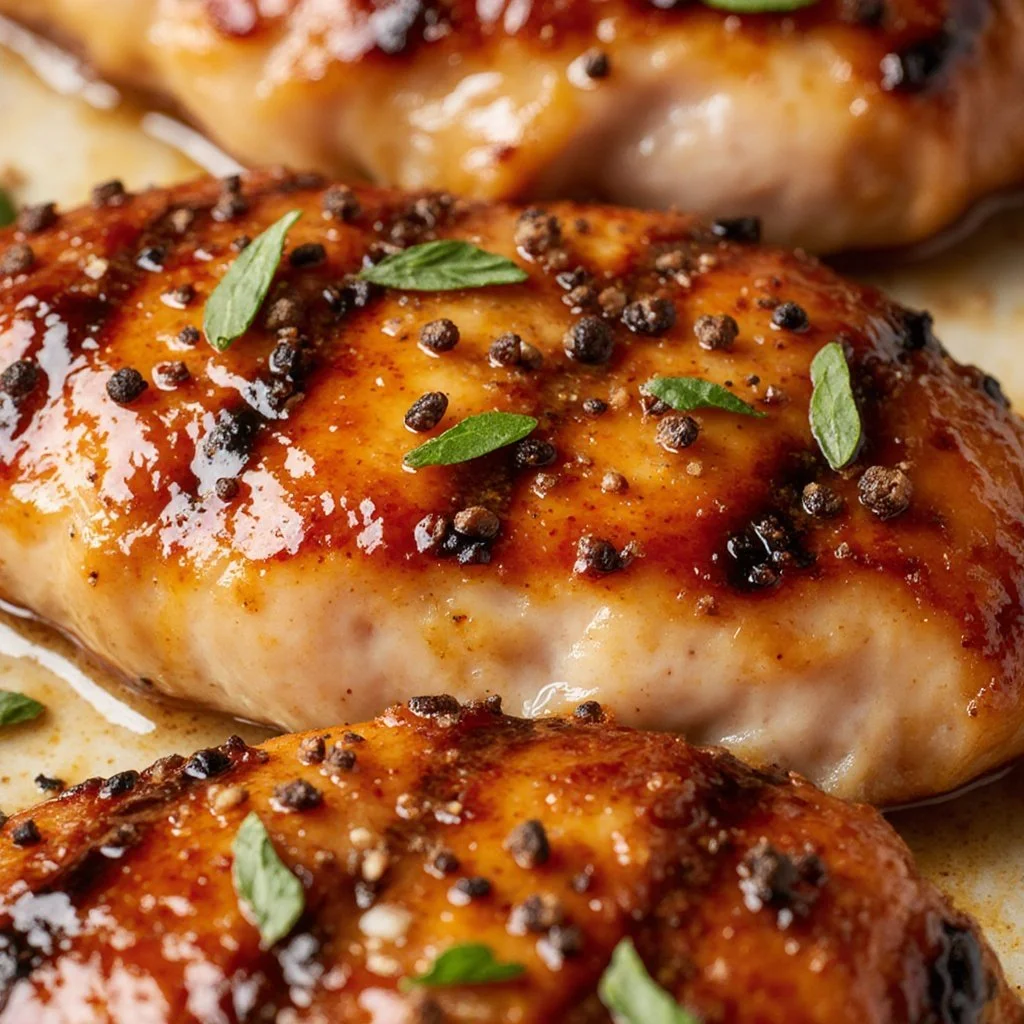 Honey Dijon Garlic Chicken Breasts 4 Honey Dijon Garlic Chicken Breasts cooked to golden perfection