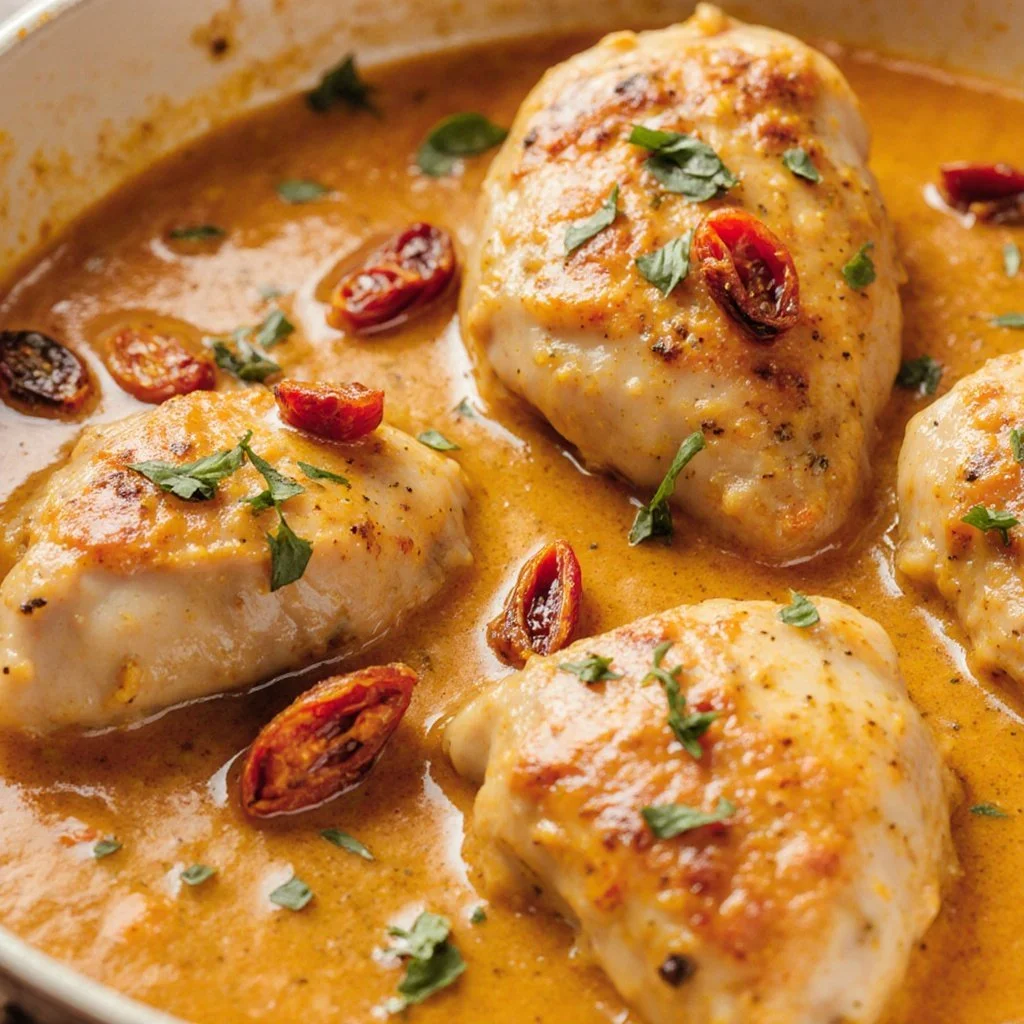 Delicious Marry Me Chicken dish served with creamy sauce and herbs.
