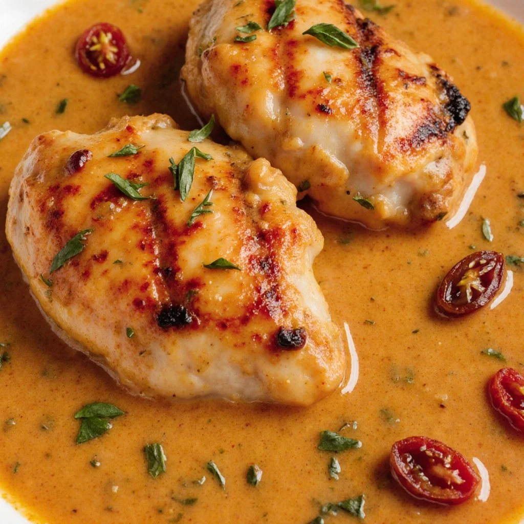 Delicious plate of Marry Me Chicken with creamy sauce and herbs.