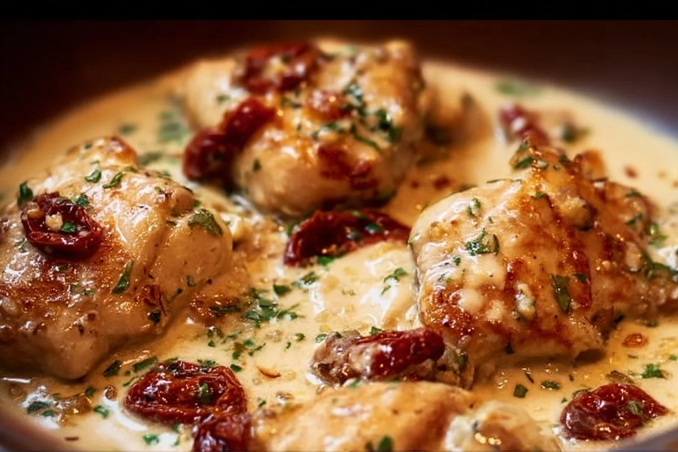 Delicious Marry Me Chicken served on a plate with herbs and creamy sauce