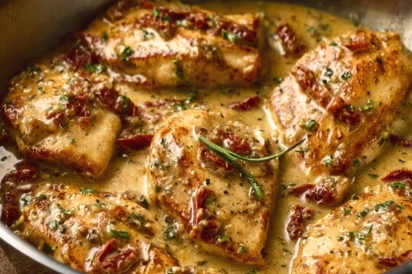Delicious Marry Me Chicken served with creamy sauce and herbs