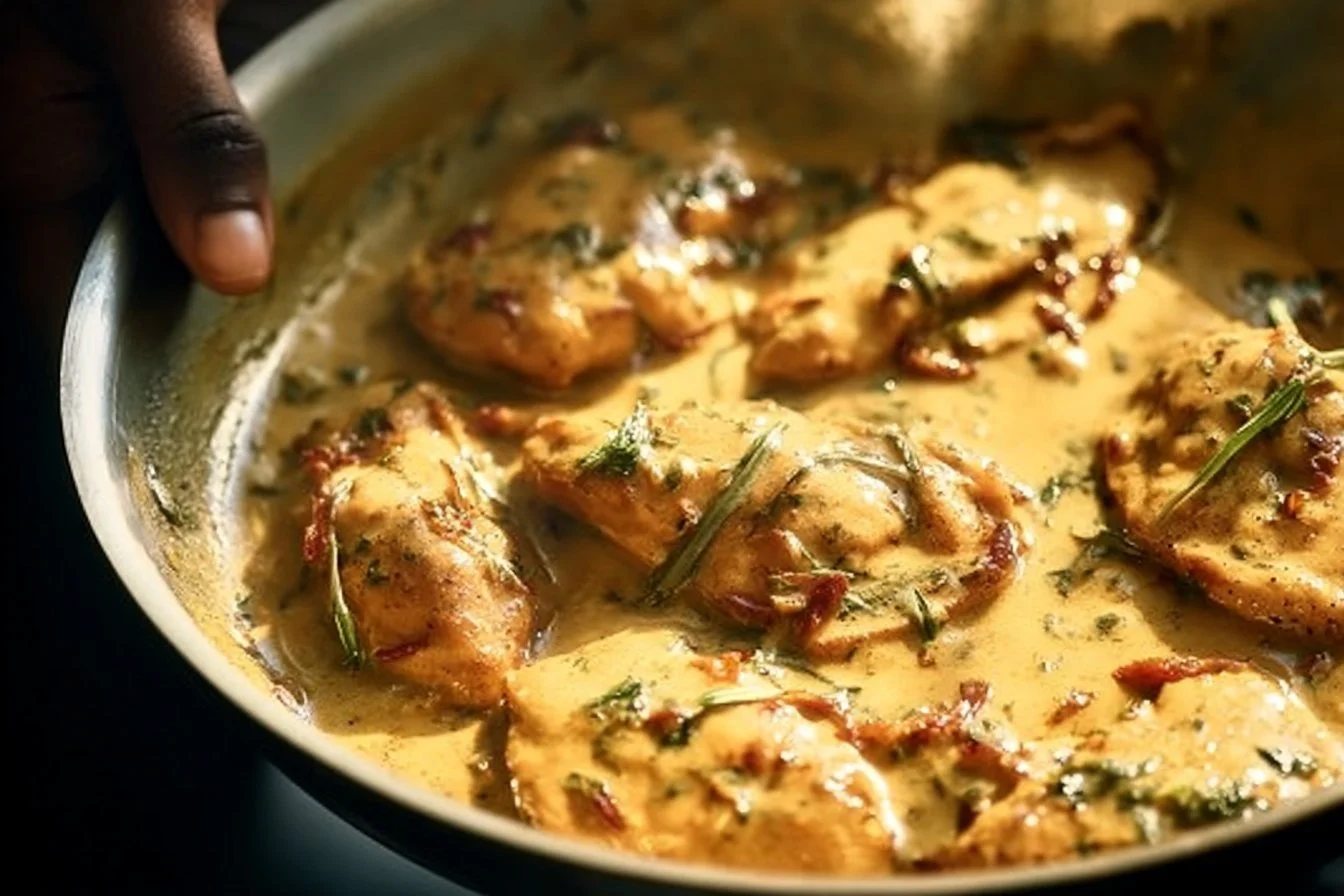 Delicious Marry Me Chicken served with creamy sauce and herbs