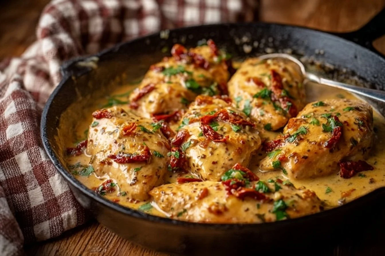 Delicious Marry Me Chicken served with creamy sauce and herbs