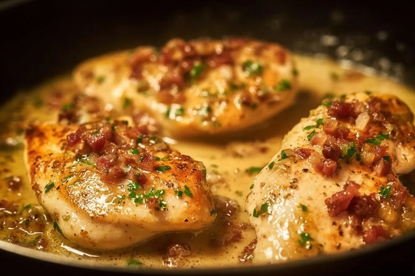 Delicious plate of Marry Me Chicken with creamy sauce and herbs