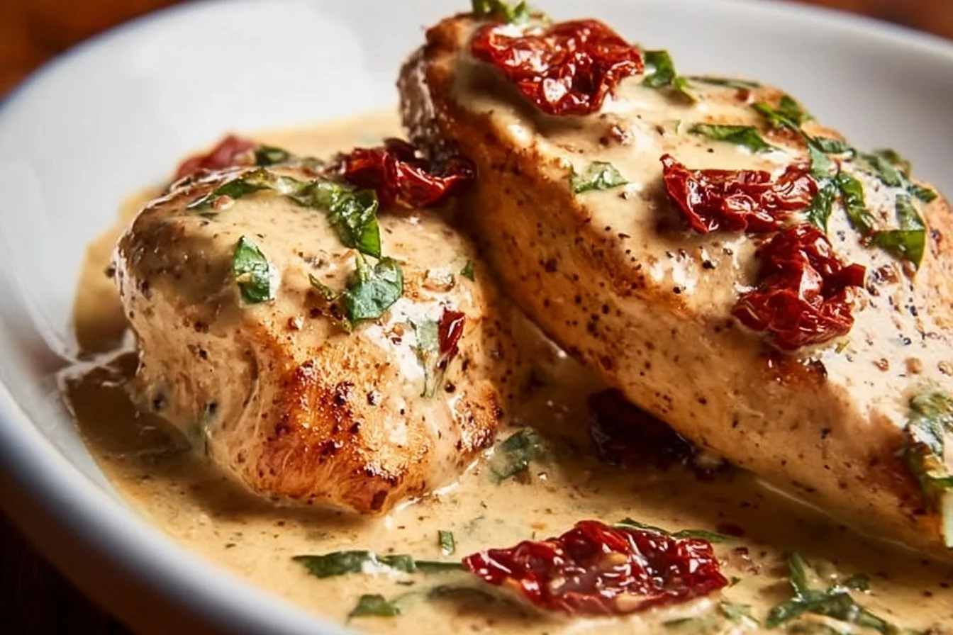 Delicious Marry Me Chicken served with herbs and creamy sauce