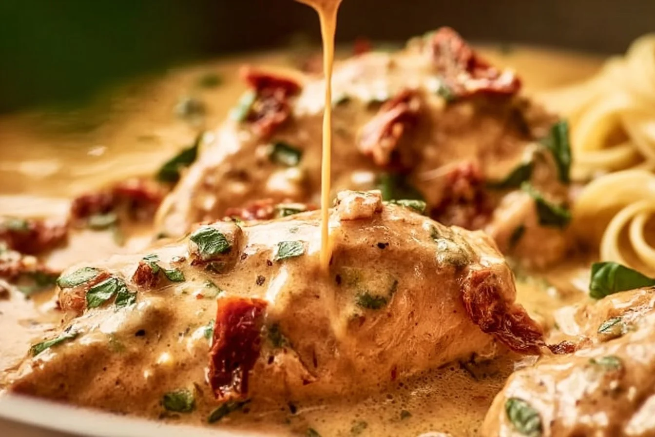 Marry Me Chicken dish served in a creamy sauce with herbs and spices