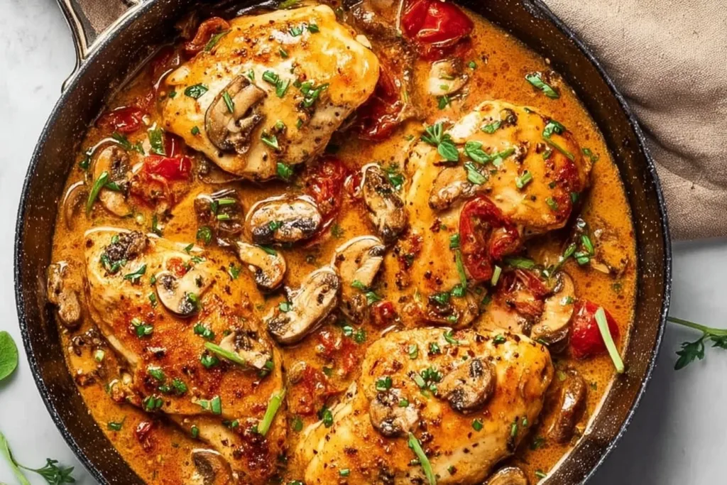 Delicious Marry Me Chicken served with a creamy sauce and herbs.