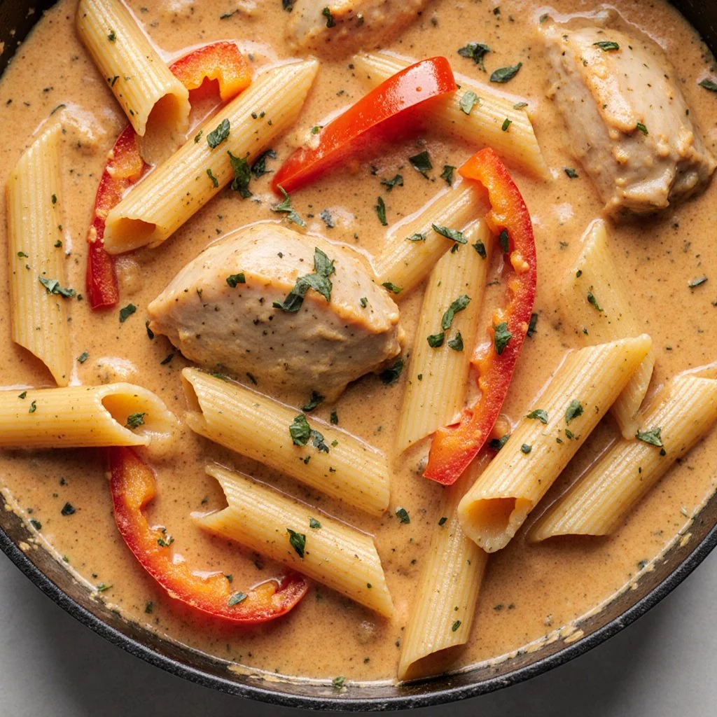 Delicious Marry Me Chicken Pasta served in a white bowl with herbs.