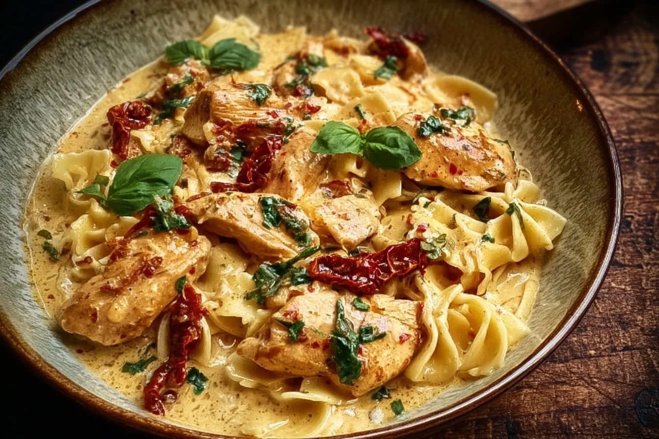 Marry Me Chicken Pasta 4 Delicious Marry Me Chicken Pasta dish served on a plate with herbs and garnish.