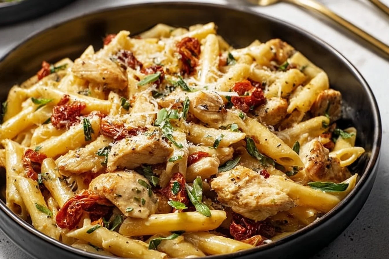 Delicious Marry Me Chicken Pasta in a bowl garnished with herbs