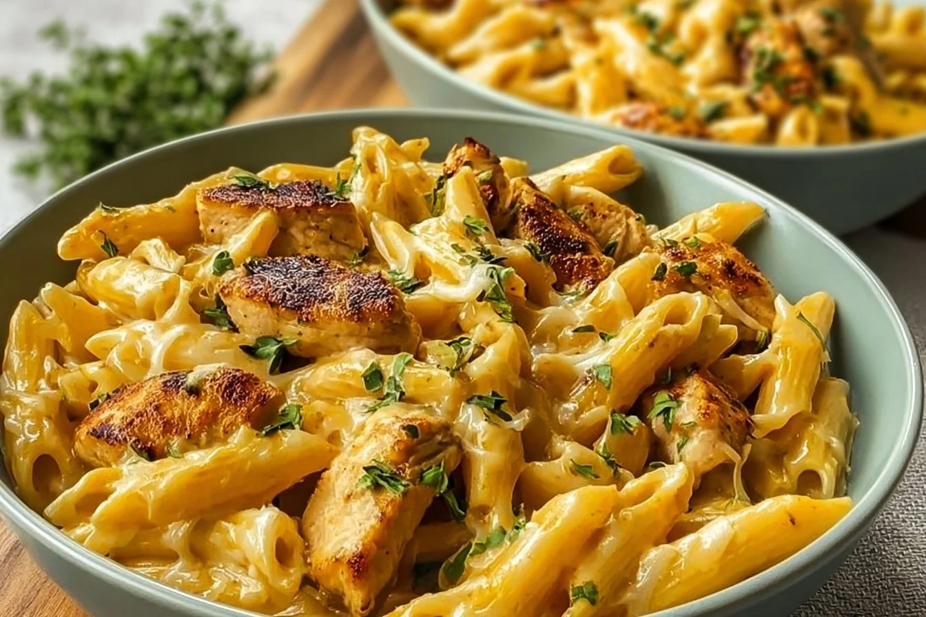 Marry Me Chicken Pasta 4 Delicious Marry Me Chicken Pasta dish garnished with herbs and served in a bowl.