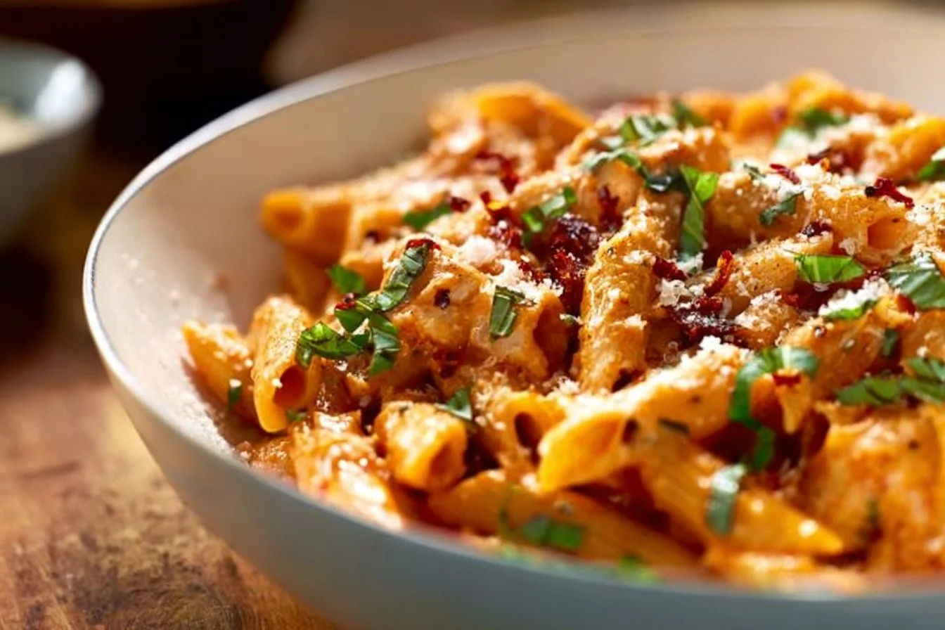 Delicious Marry Me Chicken Pasta served with herbs and cheese