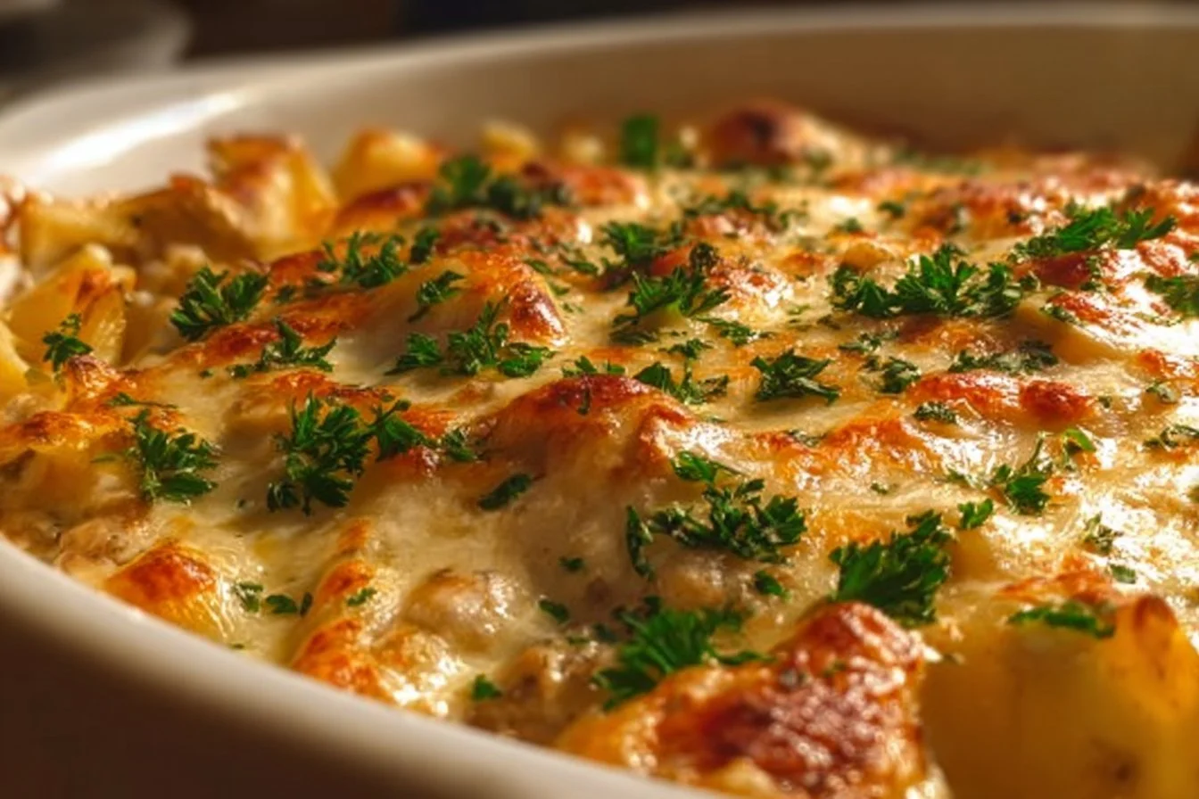 Marry Me Chicken Pasta Bake 4 Marry Me Chicken Pasta Bake with creamy sauce and pasta in a baking dish
