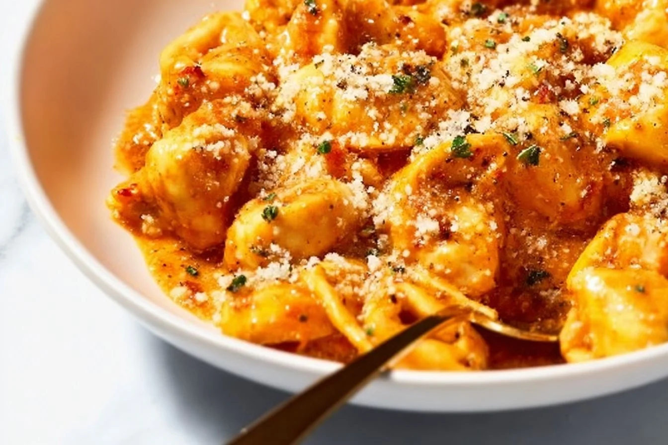 Delicious Marry Me Chicken Tortellini served with fresh herbs and creamy sauce.