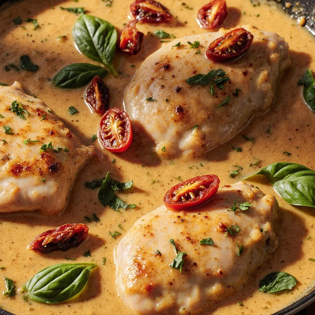 One-Pan Marry Me Chicken Recipe (Ready in 30 Minutes) 4 One-Pan Marry Me Chicken served with pasta and herbs for a romantic dinner