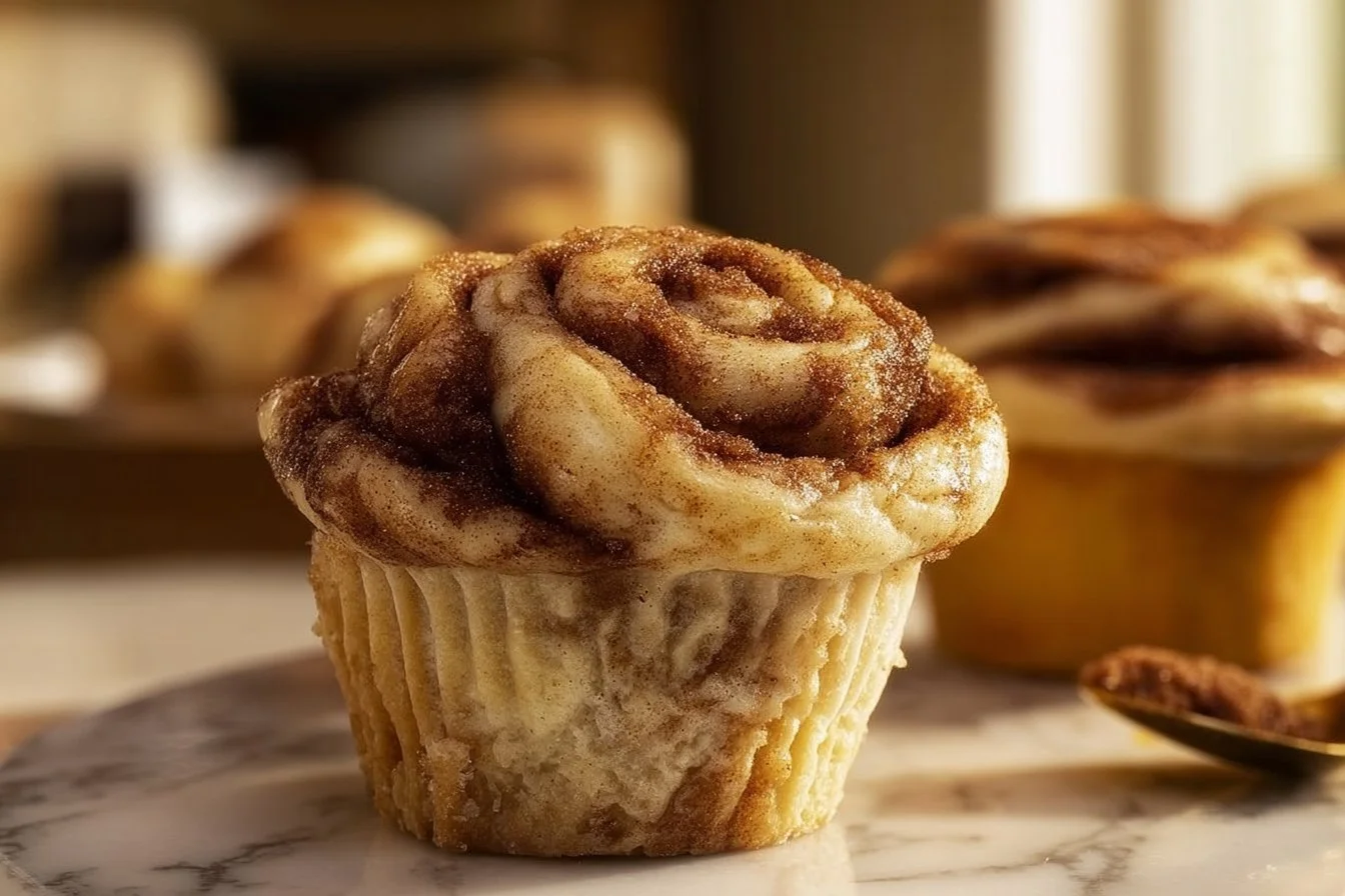 Delicious protein-packed cinnamon roll muffins freshly baked on a cooling rack