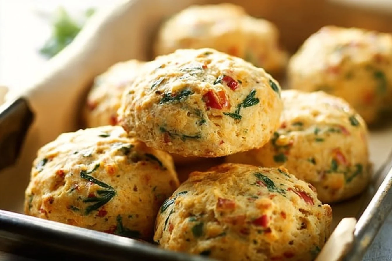 Savory high-protein breakfast biscuits topped with herbs and spices