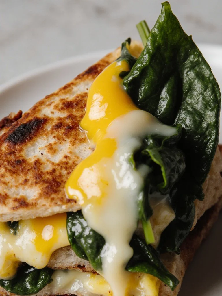 Spinach and cheese egg breakfast quesadilla served on a plate