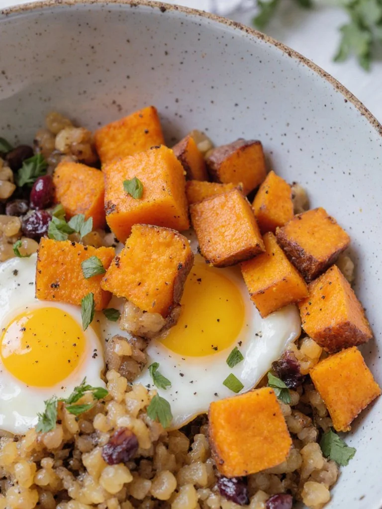 Sweet Potato Breakfast Bowl 5 Delicious sweet potato breakfast bowl topped with nuts and berries