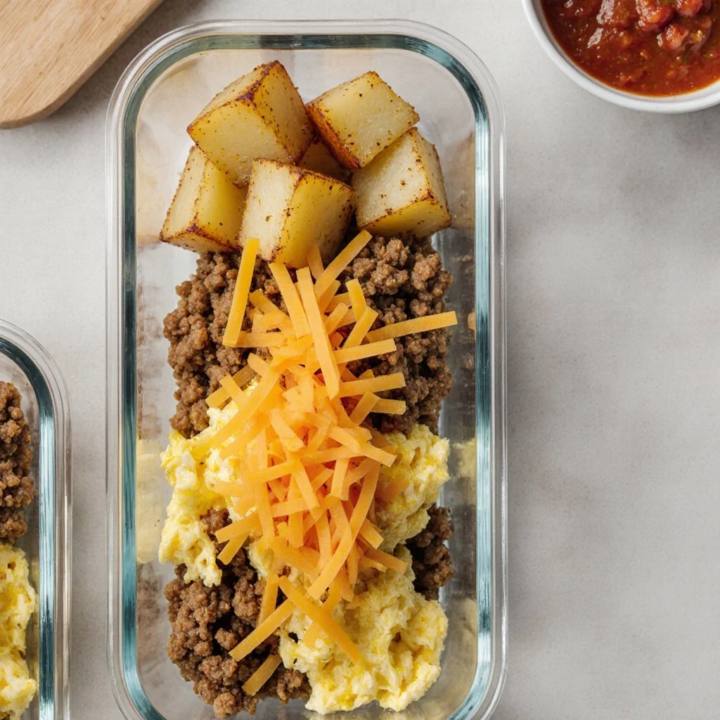 A colorful bowl of Tex Mex Turkey Scramble with eggs, tomatoes, and spices.