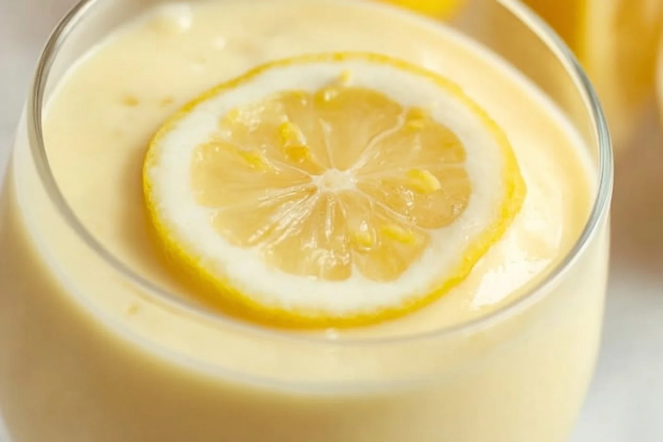 Delicious lemon cream chia pudding served in a dish with fresh lemon slices.