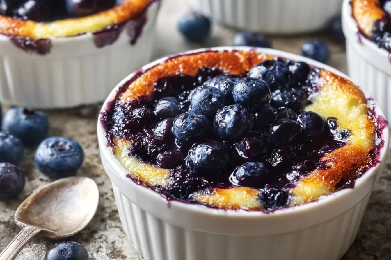 Baked blueberry cottage cheese bowls topped with fresh blueberries and a sprinkle of granola.