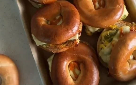 Cottage Cheese Frittata & Cheddar Bagel Sandwiches