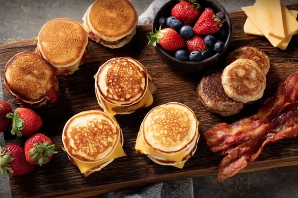 Homemade McGriddles with pancakes and savory fillings