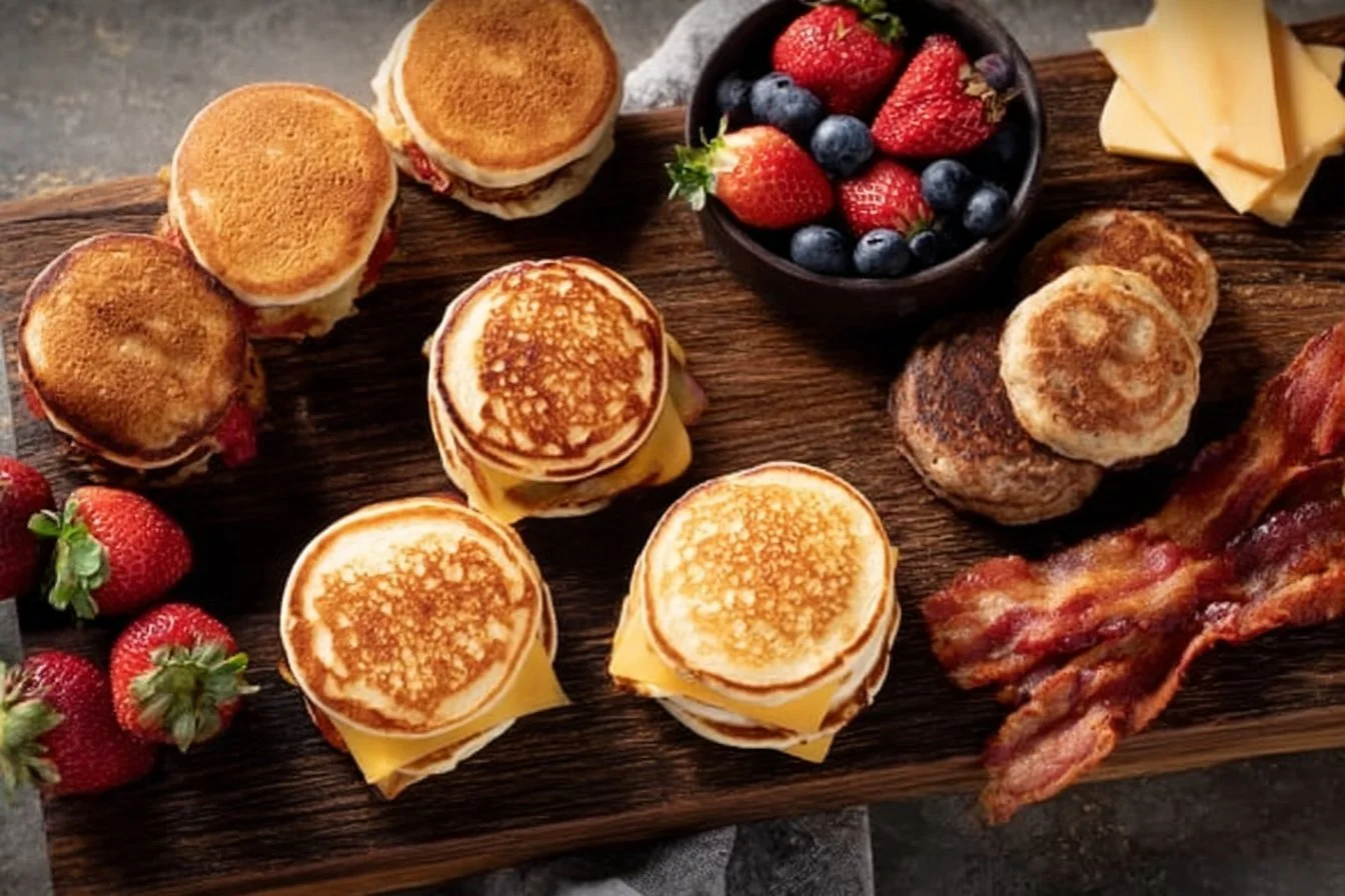 Homemade McGriddles with pancakes and savory fillings